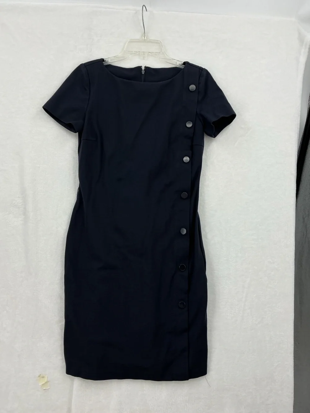 Tory Burch Black Short-Sleeve Midi Shift Dress with Side Button Detail 718